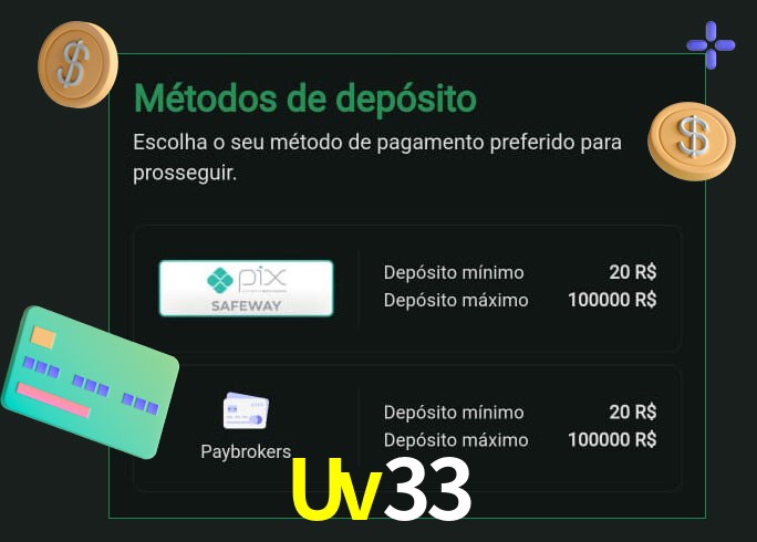 O cassino Uv33 oferece uma grande variedade de métodos de pagamento